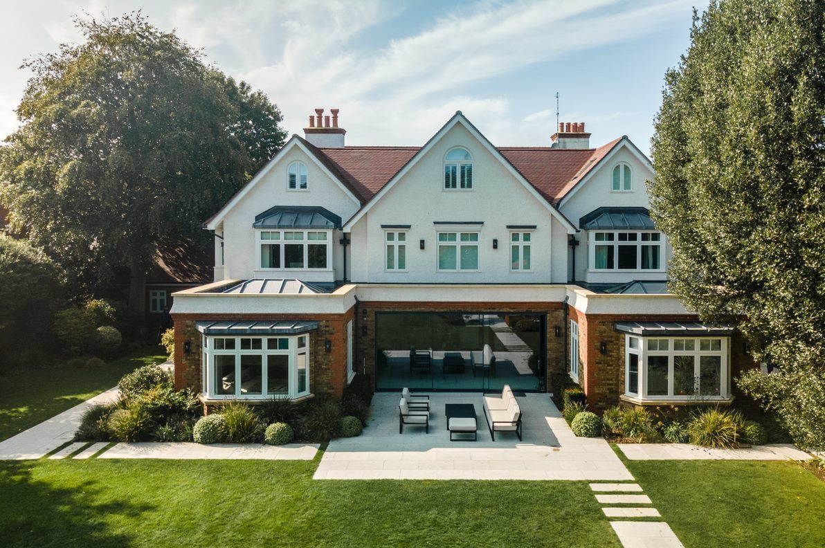 Front view of luxury new build property in Parkside Gardens, Wimbledon